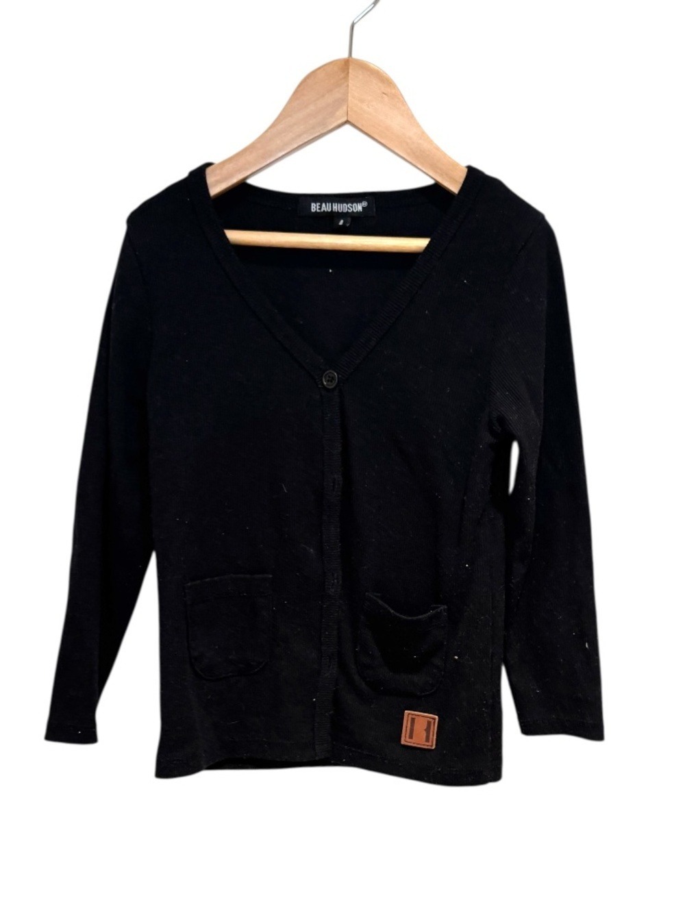 BEAU HUDSON lightweight black rib cardigan - size 4